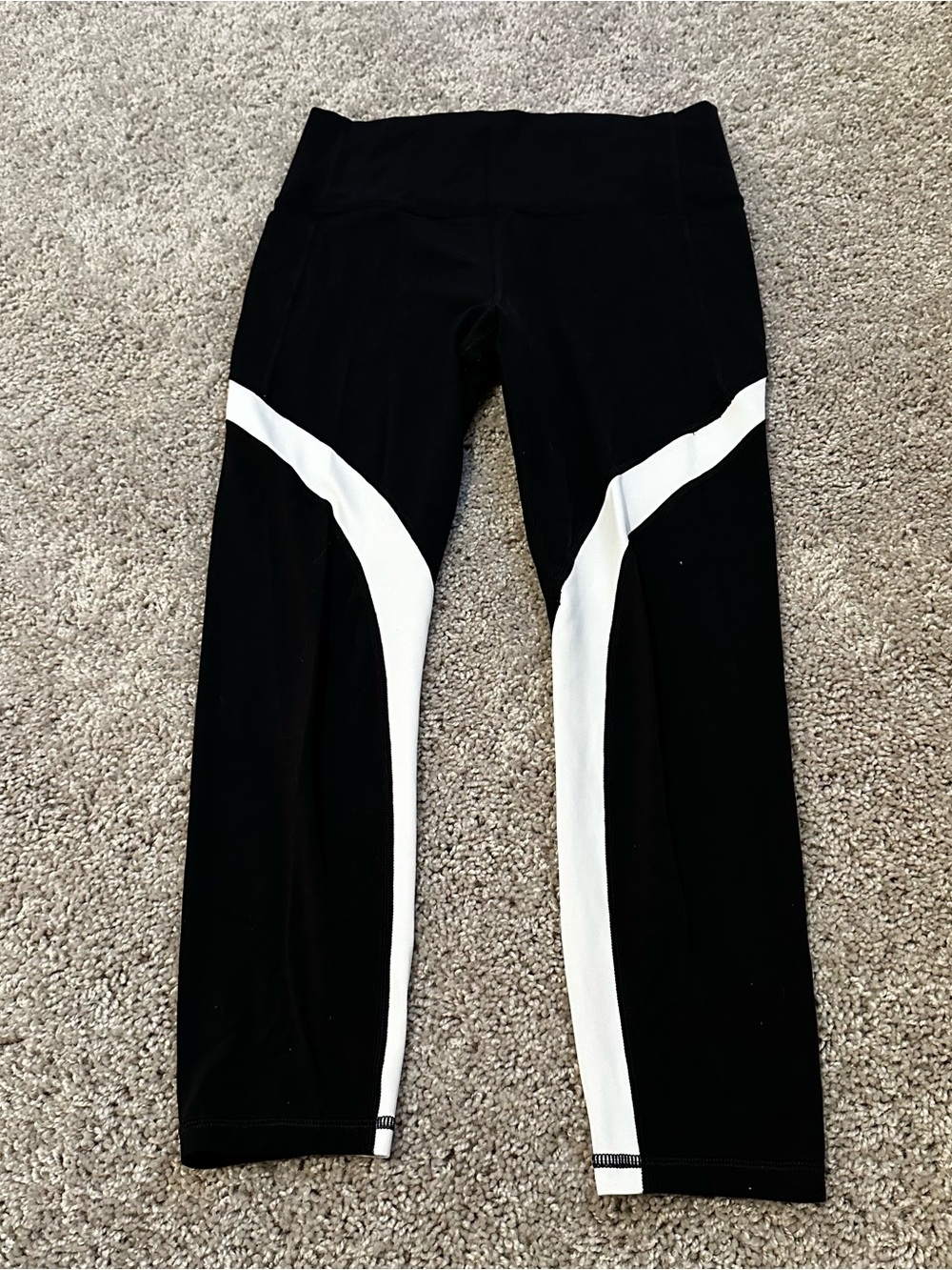 Athleta Black Leggings with White Curved Panels